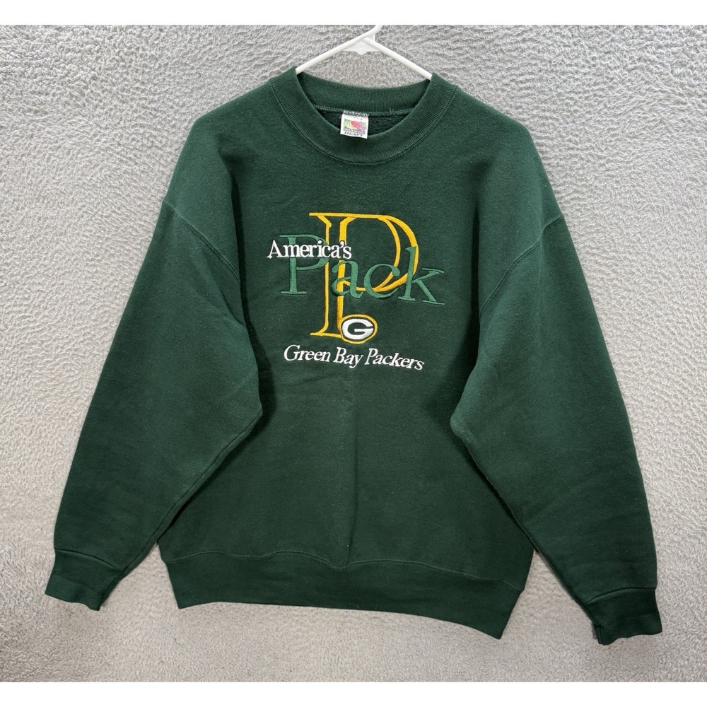 Vintage Green Bay Packers Sweatshirt Adult Large Green Crewneck Embroidered Y2K